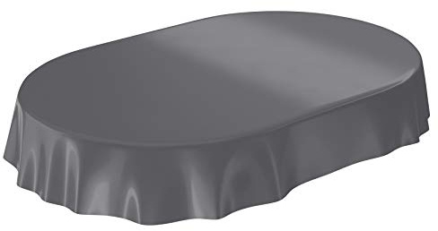 Wachstuchtischdecke Wachstuch abwaschbare Tischdecke Uni Glanz Einfarbig Anthrazit Eingefasst Oval 140 x 180cm