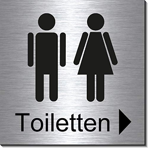 Toiletten Pfeil mit rechts-WC-Bad-Klo-Symbol-Schild 100 x 100 x 3 mm-Aluminium Edelstahloptik silber mattgebürstet Hinweisschild-Warnschild-1910-13