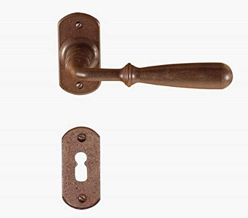 Maniglia in ferro antichizzatoMADE IN ITALY colore ruggine completa di bocchetta e rosetta foro normale per porte interne quadro maniglia mm.8