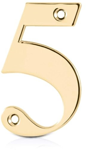 XFORT Polished Brass Front Door Number 5, House Number Suitable for All Door Types including Wooden, uPVC, and Composite.