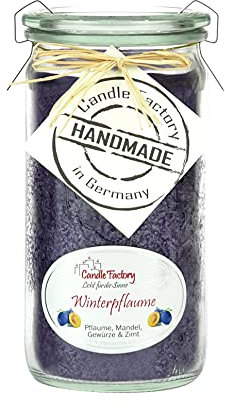 Candle Factory Mini-Jumbo Kerze mit Duft Glas in tollen Farben Mit Duft Mini-Jumbo Winterpflaume