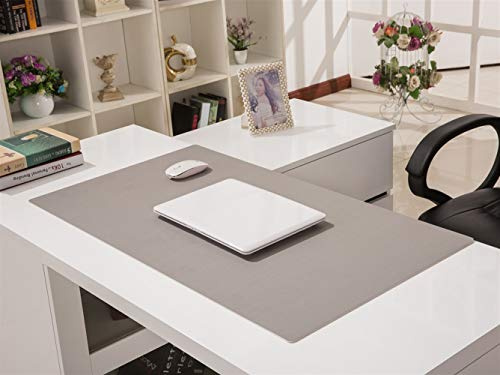Liveinu Tapis de Souris Bureau Hydrorésistant Multifonction Gaming Mousepad Grand Tapis de Souris Gamer Tapis de Bureau Anti-Glissant Surface Cuir pour Ordinateur et Ordinateur Portable Gris Clair