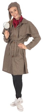 Rubie's Adult Long Brown Plaid Detective Woman Costume, Large (1 Set) - Chic Design, Perfect for Themed Parties, Cosplay, & Mystery Solving Adventures Halloween Halloween