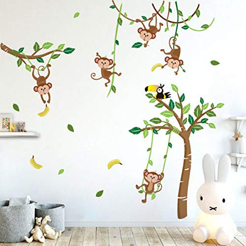 Runtoo Wandtattoo Dschungel Wandsticker AFFE Baum Waldtiere Wandaufkleber Kinderzimmer Babyzimmer