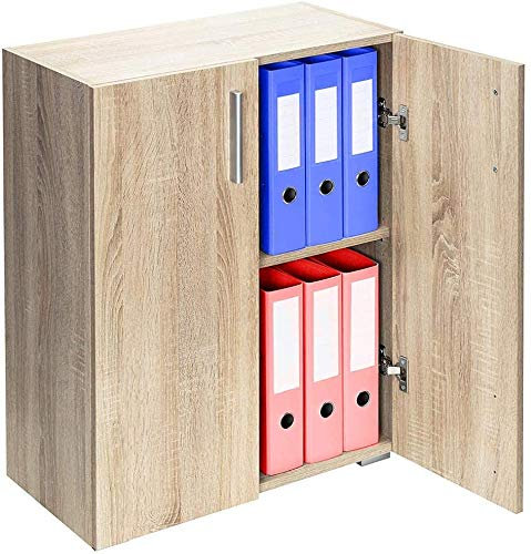 BAKAJI Mobile Madia con Doppia Anta e 2 Ripiani Interni Mobiletto Portadocumenti Armadio Multiuso per Ufficio, Cucina o Bagno, Credenza Design Moderno Legno MDF Dimensione 77 x 31 x 60 cm (Quercia)
