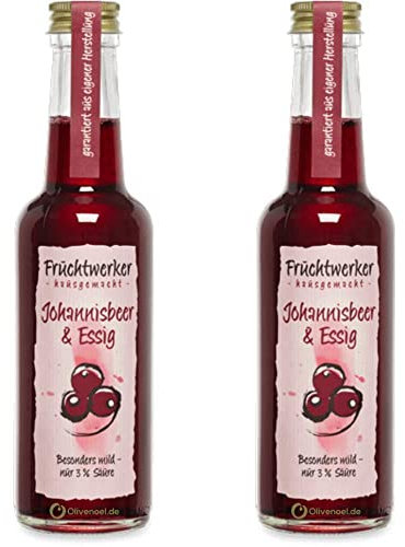 Fruchtwerker | Groseille & vinaigre | Avec jus de vrais fruits | Lot de 2 | 2 bouteilles en verre de 250 ml