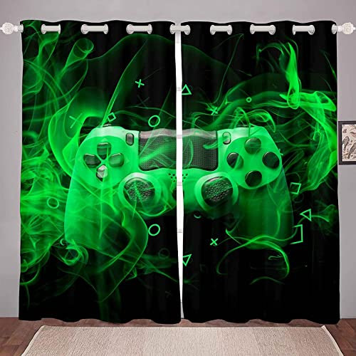 LKCD Verdunkelungsvorhänge, Gamer Lightning Gamepad-Video 200X214Cm Superweiche, Feste, Wärmegedämmte Öse - 2Er-Set, Schutzvorhänge Für Schlafzimmer, Kinderzimmer