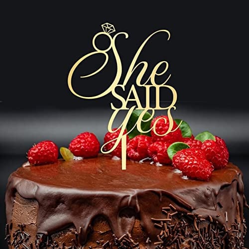 Verspiegelter goldener Acryl-Kuchenaufsatz, Aufschrift She Said Yes, Hochzeitstortenaufsatz, Babyparty, Tortenaufsatz, Tortenaufsatz, Hochzeitsdekoration