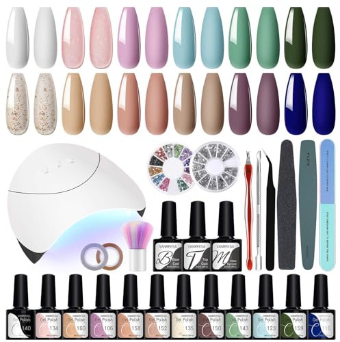 VANREESA Gel Nail Polish Kit with 36W LED U V Lamp, 12 Pcs Gel Nail Kit Purple Pink White Blue Green U V Gels Nails Polish Set Starter Kit with Manicure Tools Gifts for Women