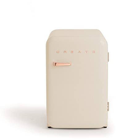 CREATE / RETRO FRIDGE 83.5 ROSE GOLD/Kühlschrank in Cremeweiß, Griff Rosa-Gold / 98W, niedriger Verbrauch, 2 Ablagen, Temperaturregler, Flaschenhalter, 56x54x84cm