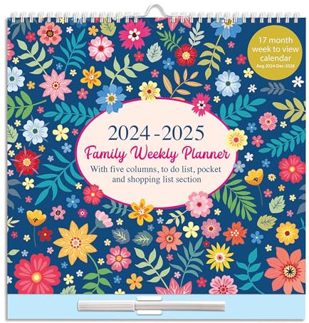 Large 2024-2025 Family Planner 5 Columns Week to View Calendar with Memo Pad 17 Months Wall Planner With Shopping List and Stickers (Aug 2024 - Dec 2025)