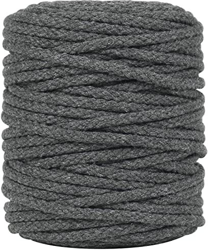 Tenn Well Graue Makramee-Schnur, 5 mm breit, geflochtenes Baumwollseil für Makramee-Pflanzenaufhänger, Wandbehänge, Kordelzug, DIY Handwerk