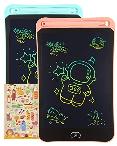 Genialba,Pizarra de escritura LCD de 12 pulgadas, bandeja de escritura LCD colorida, tableta de escritura LCD, tableta electrónica, 7 años, niños y niñas (azul y rosa)