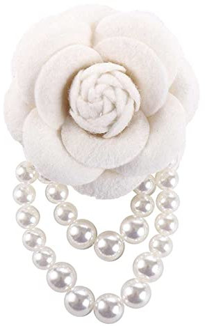 Stoff Kamelie Blume Brosche Pins Perle Quaste Corsage Brosche, Vintage Stil Mädchen Geschenk Hemd Kragen Modeschmuck Pin (weiß)
