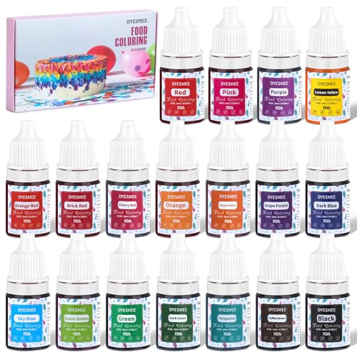 Lebensmittelfarbe Flüssige – 18 Farben Hochkonzentriert Lebensmittelfarbe zum Backen, Getränken, Macaron, Fondant, Tortendeko, Lebensmittel Farben Set für DIY Seifen Schleim Kunsthandwerk (6 ml je)