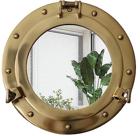 The Metal Magician 12inch Nautical Decor Porthole Mirror, Polished Brass, Wall Mirror for Home Decor, Pirate Wall Decor, Porthole Window Maritime Wall Mounted Mirror, Shipwrecked Victorian Decor