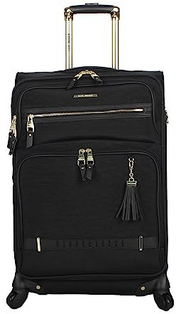 Steve Madden Designer Luggage Collection – Leichter erweiterbarer Softside-Koffer, 61 cm, mittelgroß, 4 Rollen, karierte Tasche (schwarz, 61 cm), Peek-A-Boo Schwarz, 24in, Business und Freizeit