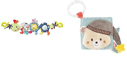 Fehn 055344 Kinderwagenkette Raupe Color Friends – Mobile-Kette mit süßer Raupen-Figur zum flexiblen Aufhängen 50 cm & Soft Bilderbuch Bruno – Baby Fühlbuch aus Stoff mit Tier Motiven -ab 0+ Monaten