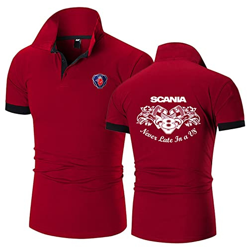 Herren Poloshirts T-Shirts Für Scania Print Revers Poloshirt Rugby T-Shirt Sommer Kurzarm Golf Sport T-Shirts – Geschenk Für Teenager-Red||XL