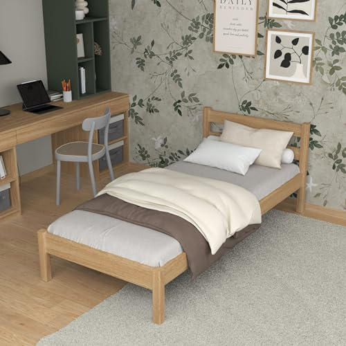 N-wood N01 Bett 80x180 cm, Bettgestel mit lattenrost, Seniorbett, Multifunktional Einzelbett für Kinder, Jugendliche und Erwachsene, abgerundete Kanten, Hochwertige Materialien, Natureiche