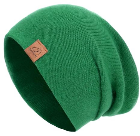jaxmonoy Strickmütze aus Wolle und Kaschmir, Wintermützen für Damen, weich, warm, doppellagig, wendbar, Slouchy Skull Beanie Mütze, Grün (Fresh Green), Medium