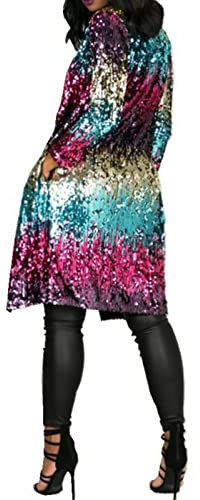 Oversize Jacke Damen Damen Pailletten Pailletten Jacke Lässig Langarm Glitzer Party Glänzend Mantel Rave Oberbekleidung Damen Pullover Weste (A, L)