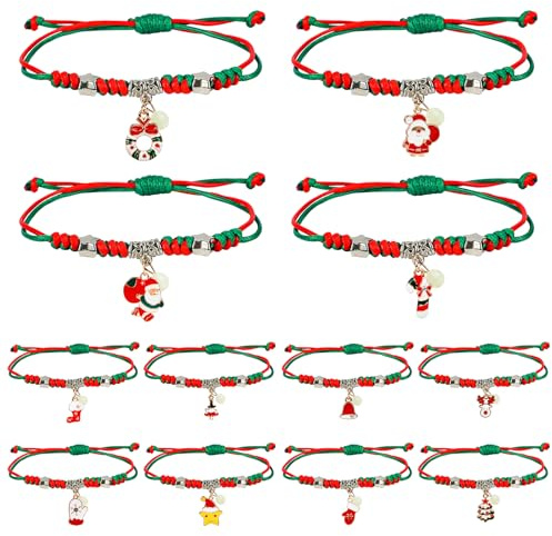 Encuryna Weihnachten Armbänder,12 Stücke Adventskalender schmuck Einstellbare Seil Armband leuchtendes Armband, exquisite Weihnachten Armband Pärchen Armband Geschenk für Freunde Familie