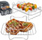 AKOFIC 2 Stück Heißluftfritteuse Zubehör für Ninja Foodi Dual Zone AF300EU/ AF400EU, 304 Edelstahl Airfryer Zubehör, Mehrzweck Grillrost und Dämpfen Rack mit 4 Spießen für Ninja Heißluftfritteuse