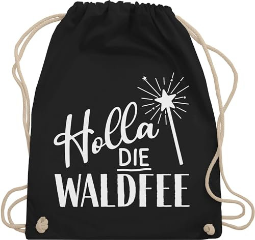 Turnbeutel Rucksack - Karneval & Fasching - Taschen - Holla die Waldfee | Waldfee Kostüm - Unisize - Schwarz - karnevalsbeutel faschings fee beuteltasche karnevalstasche karnevals feen tasche
