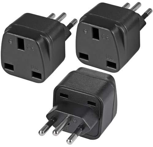 3-Pack UK to BRAZIL Plug Adapters Brazil Power Converter Grounded Universal Travel Adapter 3 Pin Brazil International Type N Plug (Black)