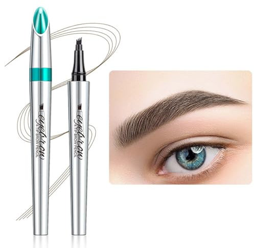 WUSANNA Augenbrauenstift mit 4 Spitze Micro Kopf, Augenbrauenstift Härchenzeichnung, Microblading Augenbrauenstift, Augenbrauenstift Wasserfest, Natürliche Augenbrauen Make-up (#1 dunkelbraun).