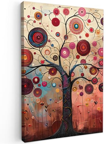 MuchoWow© Impression sur Toile Decoration Murale Peinture 40x60 cm Tableaux Decoratifs Muraux Décoration Chambre Arbre de vie - Fleurs - Rose - Hippie - Art