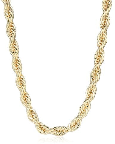 THE BLING KING 12mm Gold-Plated Rope Chain Necklace: Luxury Replica, 30 Length, Heavy-Duty Clasp