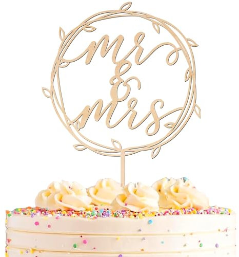 Irikdescia Mr & Mrs Cake Topper, Elegante Hölzern Hochzeitstorten Dekoration, Einzigartiges Design, für Hochzeiten, Geschenke, Hochzeitstag, Machen Sie den Kuchen noch Strahlender