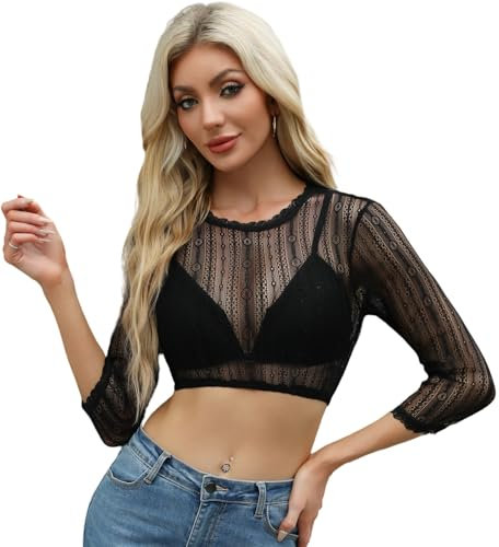 Zeagoo Dirndl Bluse Damen Dirndlbluse Schwarz Spitze Trachtnbluse 3/4 Ärmel Dirndl Blusen Elegante Oktoberfest Bluse Schwarz M