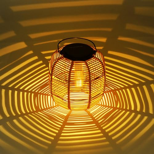 Solarlaterne Für Außen Solar Rattan Laternen Solarlampen Für Außen Garten, IP65 Wasserdicht Solarleuchten, Hängend Solar Gartenleuchten Für Draußen, Garten, Balkon, Outdoor, Terrassen (B)