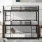 NQSLDM Dreier-Etagenbett 90 x 200 cm mit Lattenrost und Rausfallschutz, Dreierbett Metallbett mit Leiter, Bettgestell aus Metall, für Jungen und Mädchen, Ohne Matratze, Schwarz