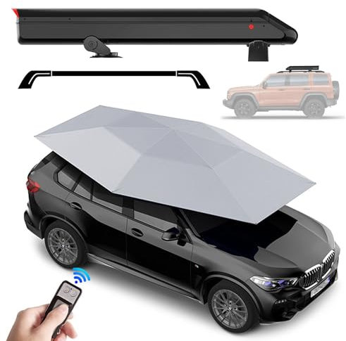 moupeaktain Vollautomatischer Beweglicher Carport, 3.8M Langes Autozelt-überdach, Zusammenklappbarer Autoschirm Mit 5000-Mah-Akku, Tragbarer Sonnenschutz Zum Schutz des Autos,Grey