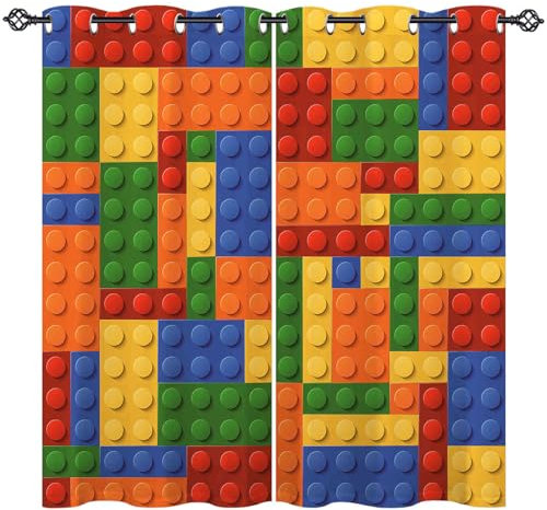 ANHOPE Bunte Geometrie Bausteine Gardinen Blickdichte mit Ösen Kinder Jungen Mädchen Thermo Vorhänge Blackout Curtain Vorhang Wohnzimmer Schlafzimmer Verdunklungsvorhänge 2er Set H 138 x B 107 cm