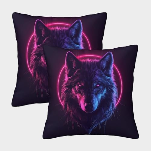 TIICZAAKL Wolf Kissenbezüge Weich Zierkissen Tier Dekokissenbezug Set Von 2 Mit Reißverschluss Für Schlafzimmer, Sofa, Stuhl, Bett, Garten 50x50cm