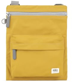 ROKA London Chelsea B Crossbody Phone Bag for Women & Men - Multi Pockets, Chunky Zip, Adjustable Strap for Mobile Phones, Wallet, Cards Recycled Nylon (Corn)