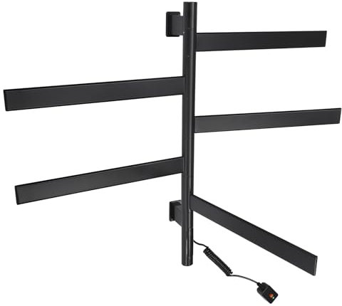 JAYEUW Scaldasalviette elettrico girevole a 180°, intelligente LED touchscreen, scaldasalviette rotante, portasciugamani da bagno, montaggio a parete, colore: nero