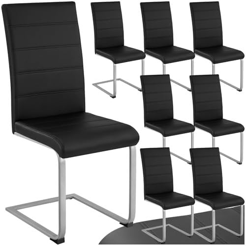 tectake® 8er Set Esszimmerstühle modern, ergonomischer Stuhl für Esszimmer, Besucherstuhl, Möbel für Küche, Esstisch, Küchenstühle, Freischwinger Essstühle, hohe Rückenlehne - schwarz