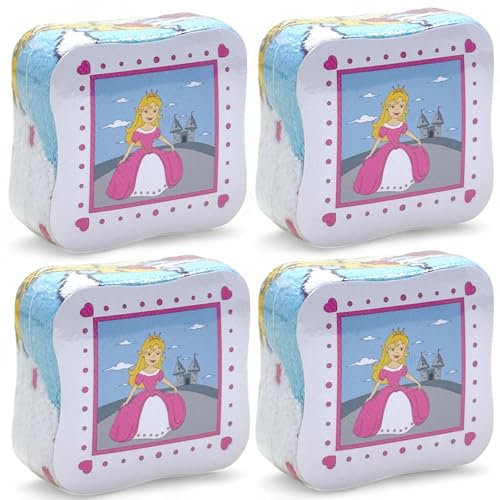 MIJOMA Lot de 4 gants de toilette magiques - 100 % coton - Se déplie dans de l'eau chaude (magie de princesse)