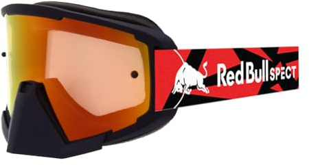 Red Bull Spect Whip MX Brille Gestell Schwarz matt – rotes Band Dreieck – rote Linse verspiegelt, einzigartige Scheibe