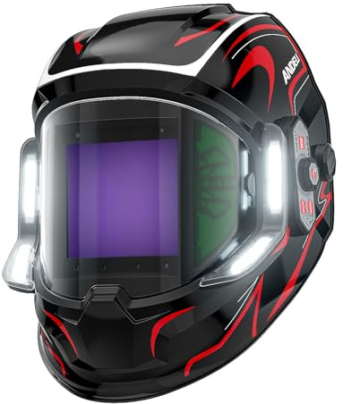 ANDELI Schweißhelm – Panorama-180°-Sicht 9,5 x 9,5 cm, automatische Verdunkelung, Schweißhelm mit Licht, 4 Lichtbogen-Sensor, 4/5-8/9-13 Typ-C-Aufladung, Monerrc-LED