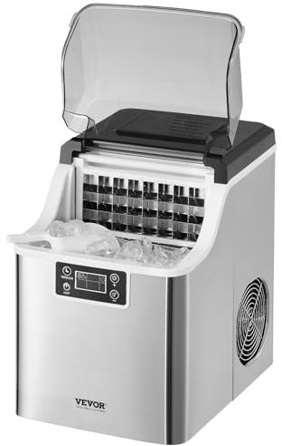 VEVOR Machine à Glaçons de Comptoir Rendement 20,4 kg/24 h, Appareil de Préparation de Glaçons Portable, Autonettoyante avec Pelle à Glace et Panier, pour Cuisine Bar Bureau Maison, Argenté