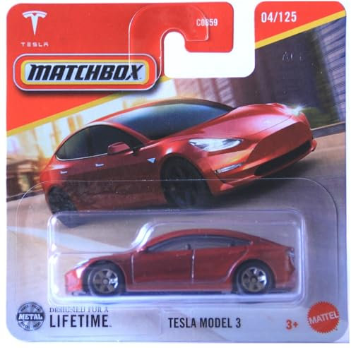 Matchbox Tesla Model 3 Spielzeugauto Weinrot 04/125 JBR41 2025
