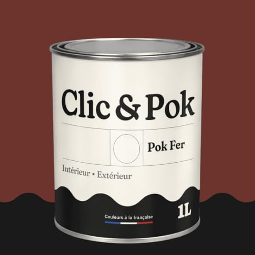 POK Peinture Fer Antirouille – Métal Extérieur Intérieur, Satinée, Protection Rouille - 1L - RAL 3009 Rouge oxyde