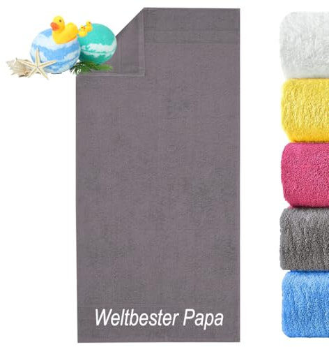 Print Deluxe Weltbester Papa Handtuch hochwertig Bestickt | Duschtuch, Badetuch, Saunatuch, Sporthandtuch| Frottiertücher |Geburtstag, Vatertag persönliche Geschenk Idee | Größe:70x140cm (Anthrazit)